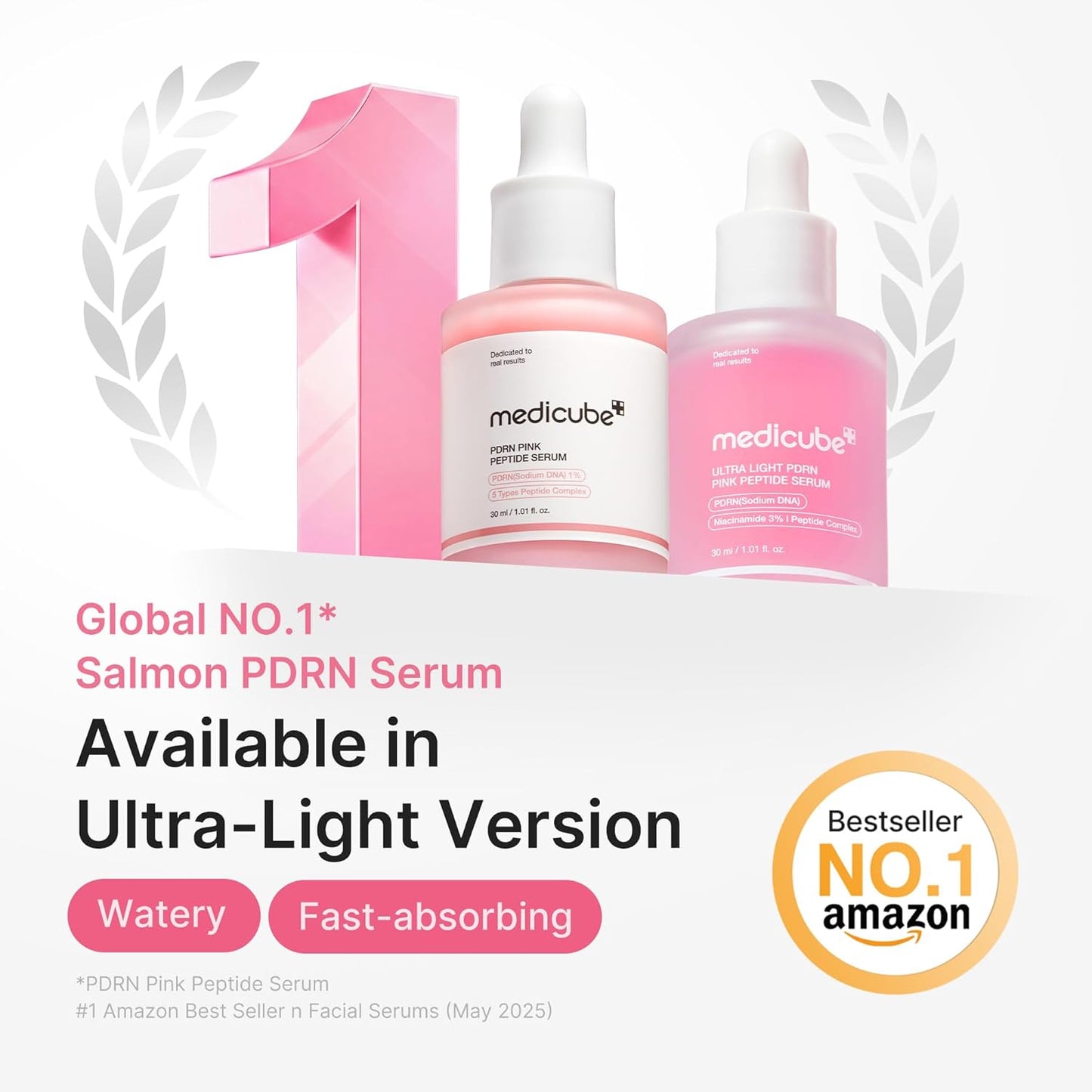 medicube PDRN Pink Peptide Serum with Salmon DNA | Ultra Light Hydrating Serum with Hyaluronic Acid | Fast-Absorbing Glow Care for Skin Clarity | Korean Skincare