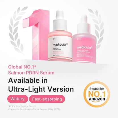 medicube PDRN Pink Peptide Serum with Salmon DNA | Ultra Light Hydrating Serum with Hyaluronic Acid | Fast-Absorbing Glow Care for Skin Clarity | Korean Skincare