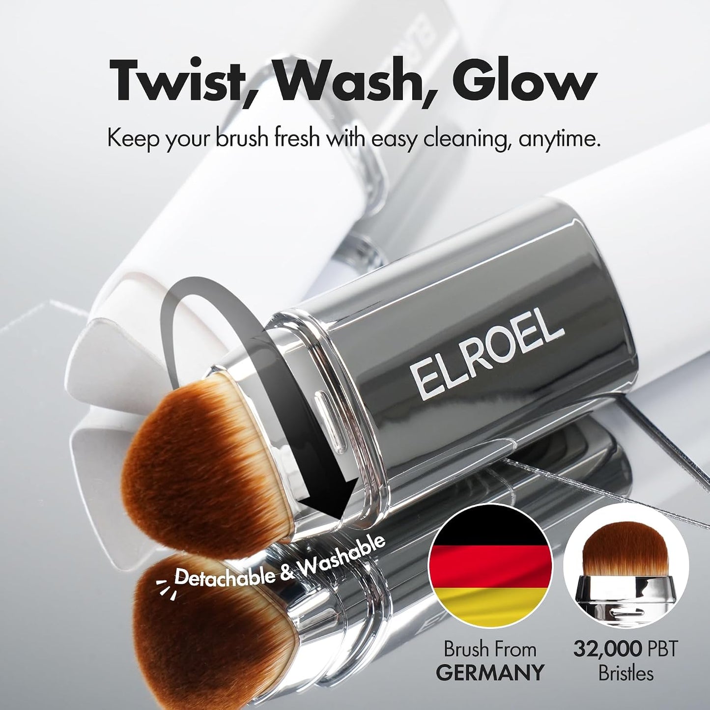 ELROEL Blanc Cover Cream Stick V White (200 Fair)- Korean Color-Changing Foundation Stick with Volufiline, Medium to Full Coverage Dewy Finish Base Makeup - Dual-Ended with Detachable Brush