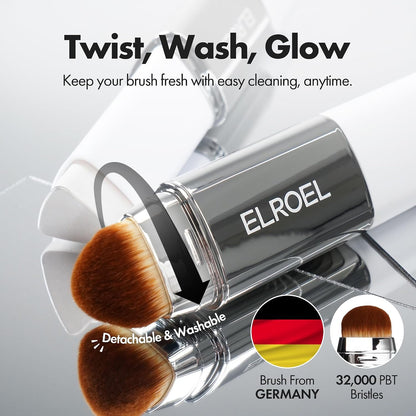 ELROEL Blanc Cover Cream Stick V White (200 Fair)- Korean Color-Changing Foundation Stick with Volufiline, Medium to Full Coverage Dewy Finish Base Makeup - Dual-Ended with Detachable Brush