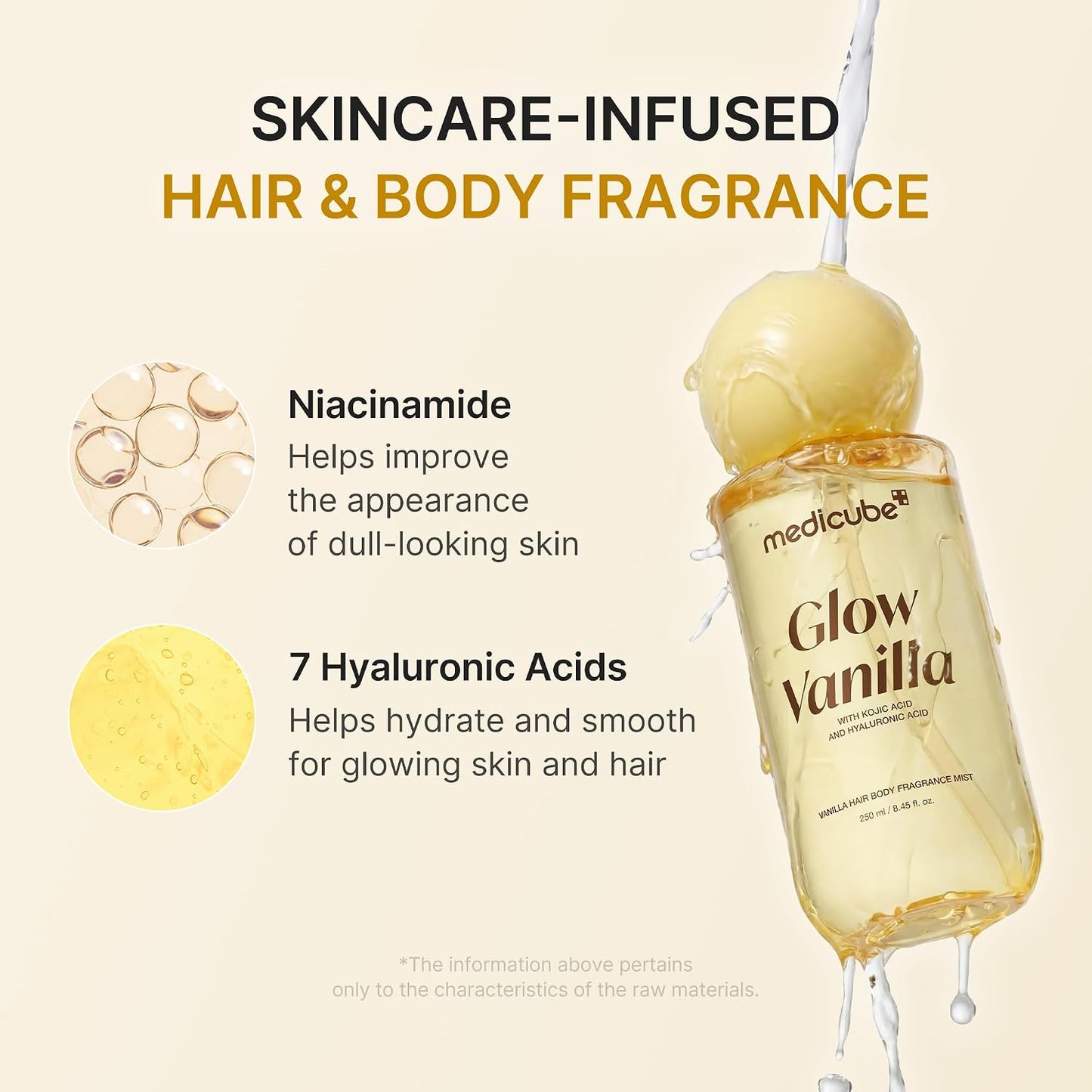 Medicube Glow Vanilla Hair & Body Fragrance Mist, Sweet Creamy Vanilla Musk Perfume Mist with Niacinamide and Hyaluronic Acids - Freshness, Odor Care & Glow, Korean Body Care