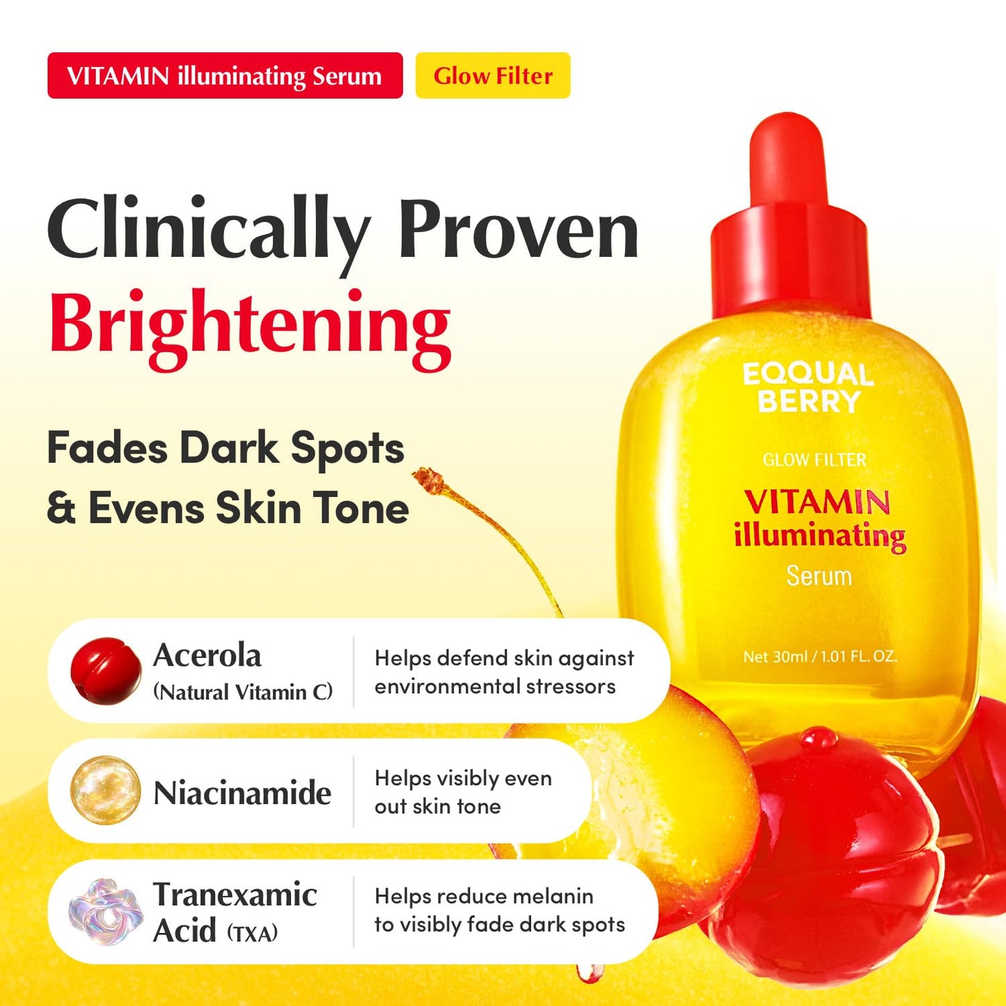 EQQUALBERRY Vitamin Illuminating Serum, Niacinamide 4% & TXA, Brightening Vitamin C Serum for Face Glow with Hyaluronic Acid, Dark Spot & Uneven Tone Care, Korean Skincare