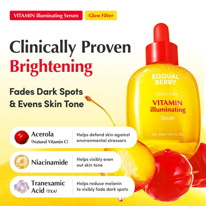 EQQUALBERRY Vitamin Illuminating Serum, Niacinamide 4% & TXA, Brightening Vitamin C Serum for Face Glow with Hyaluronic Acid, Dark Spot & Uneven Tone Care, Korean Skincare