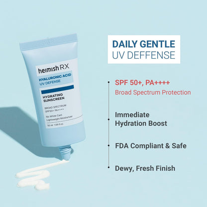 HEIMISH RX Hyaluronic Acid Hydrating Sunscreen No White Cast, Lightweight, Fast-absorbing Daily Relief Facial Sunscreen, Moisturizing Broad Spectrum SPF 50, Korean Skincare
