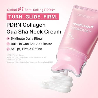 medicube PDRN Collagen Gua Sha Neck Wrinkle Cream | Built-In Gua Sha Massager with Volufiline 5% | Firming, Contour Care for the Look of Fine Lines, Jawline, Neck, Décolleté