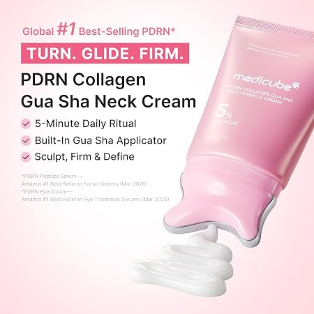 medicube PDRN Collagen Gua Sha Neck Wrinkle Cream | Built-In Gua Sha Massager with Volufiline 5% | Firming, Contour Care for the Look of Fine Lines, Jawline, Neck, Décolleté
