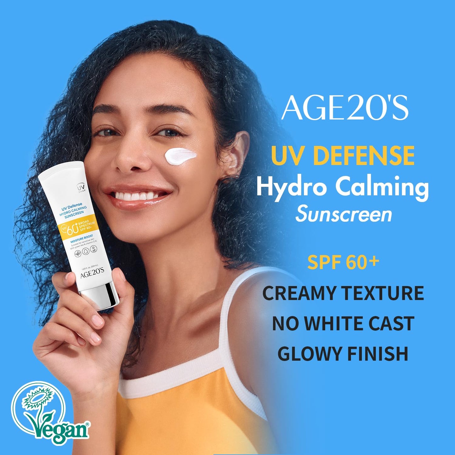 AGE20'S UV Defense Hydro Calming Sunscreen SPF 60+ | Korean Sunscreen | Moisturizing Creamy Formula, No White Cast, Lightweight Finish | Green Tea + Aloe Vera | Dermatest Excellent