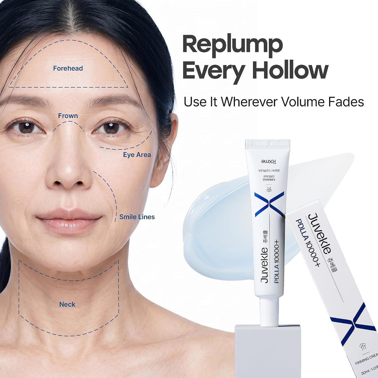 Juvekle Korean Pharmacy-Distributed Firming Cream, PDLLA + Volufiline 10,000ppm Moisturizer for Plumped, Voluminous-Looking Skin, Clinically Tested, Suitable for Sensitive Skin