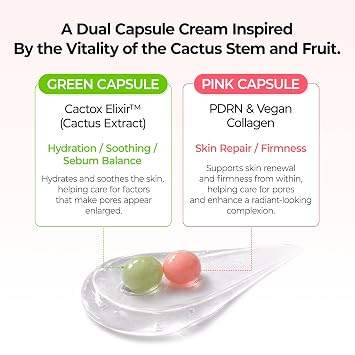 Dr.Melaxin Cactox Pore Dual Capsule Cream – Pore Minimizing Hydrating Face Cream with Cactus Extract, PDRN & Vegan Collagen for Firmness & Skin Repair