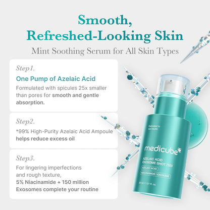 MEDICUBE Exosome Shot Azelaic Acid 7,500 PPM Spicule Facial Serum, Ideal for Use After Spot Care & Smoothing with Azelaic Acid, Niacinamide, Korean Skincare