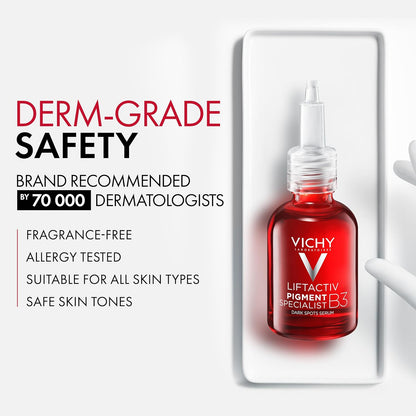 Vichy LiftActiv B3 Serum 5% Niacinamide + Glycolic Acid + Tranexamic Acid + Peptides, Fades Dark Spots & Smooths Wrinkles In 8 Weeks, Discoloration Correcting Serum, Alcohol Free