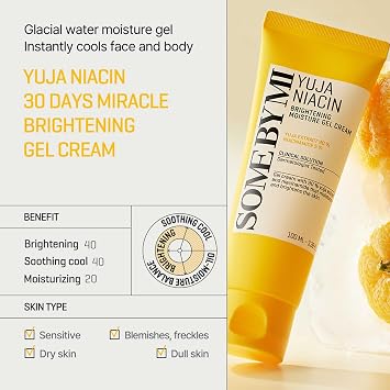SOME BY MI Yuja Niacin Brightening Moisture Gel Cream - 3.38Oz, 100ml - Made from 10 Vitamin for Dull-Looking Skin - Mild Moisturizer for Skin Calming, Melasma and Blemish Care