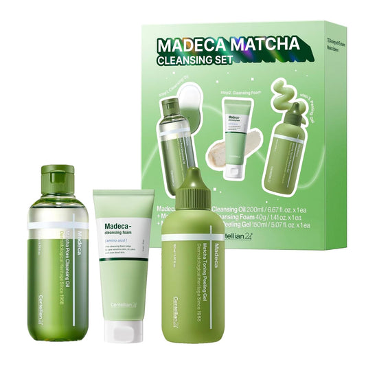 CENTELLIAN24 Madeca Matcha Cleansing Set - Peeling Gel, Oil & Foam, Korean Skincare Trio with TECA and Centella to Purify, Exfoliate and Smooth for a Complete Facial Routine, 3 Pieces
