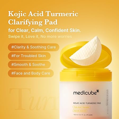 medicube Toner Pads Kojic Acid Turmeric Clarifying Toner Pad for Troubled Skin & Use After Spot Care, Soothing with Kojic Acid, Turmeric, Niacinamide, Glycolic Acid