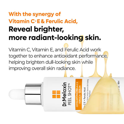Dr.Melaxin Peel Shot Glow Rice Peeling Ampoule, Dead Skin Gentle Exfoliating Ampoule with Rice Water Extract, AHA BHA, Niacinamide, Daily Skin Texture Care, Korean Skincare