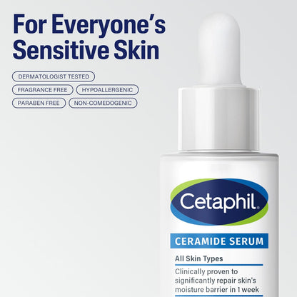 Cetaphil Ceramide Serum Skin Barrier Repair Sensitive Skin, Ceramides + Centella Asiatica, Restores Skin Barrier, Hydrating, Fragrance Free, Dermatologist Tested, Dry Sensitive Skin
