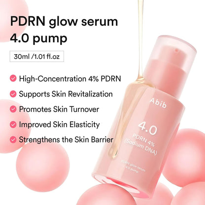 Abib PDRN Glow Serum 4.0 Pump, 4% Salmon DNA PDRN, Skin Turnover & Revitalization Care, Elasticy, Skin Density, with Peptides, Hyaluronic Acid & Hydrolyzed Collagen, Korean Skin Care