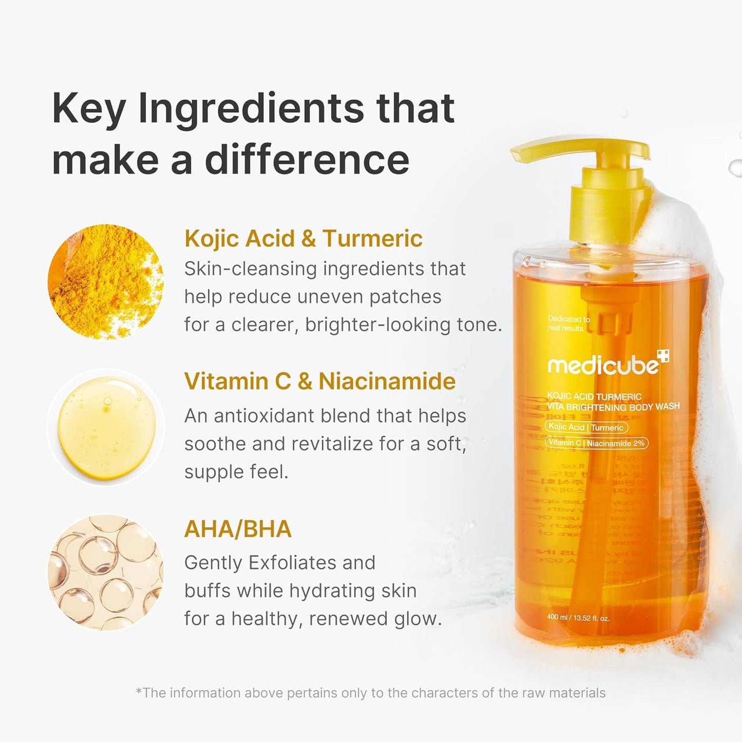 medicube Kojic Acid Turmeric Brightening Body Wash | Gentle Shower Gel for Uneven Skin | Niacinamide, Vitamin C, AHA/BHA | Deep Cleansing, Hydrating Formula | Easy and Effective