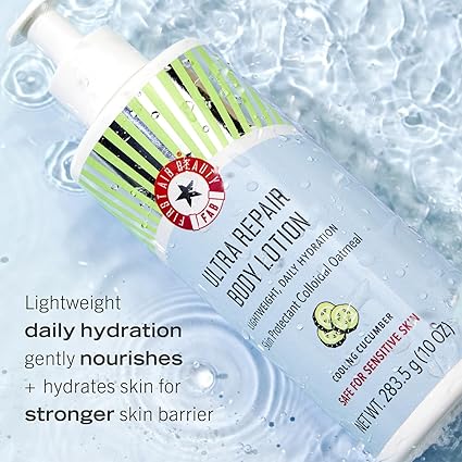 First Aid Beauty Ultra Repair Body Lotion - Cooling Cucumber - Relieves eczema & dryness symptoms, including irritation, itching & redness