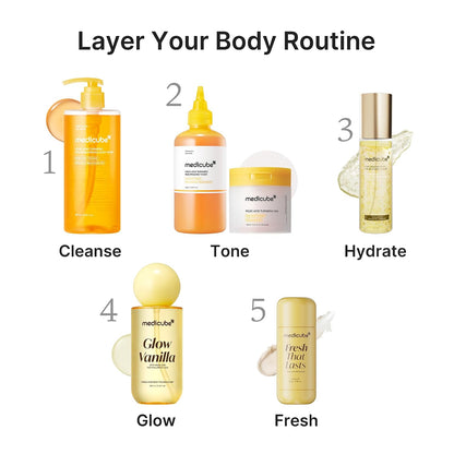 Medicube Glow Vanilla Hair & Body Fragrance Mist, Sweet Creamy Vanilla Musk Perfume Mist with Niacinamide and Hyaluronic Acids - Freshness, Odor Care & Glow, Korean Body Care