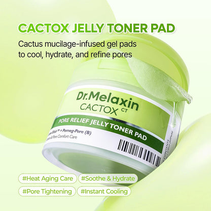 Dr.Melaxin Cactox Pore Relief Jelly Toner Pads – Cooling & De-Puffing Exfoliating Toner Pads for Enlarged Pores & Puffy Skin, Hydrating Korean Toner Pads with Cactus Extract & PHA, 60 Pads