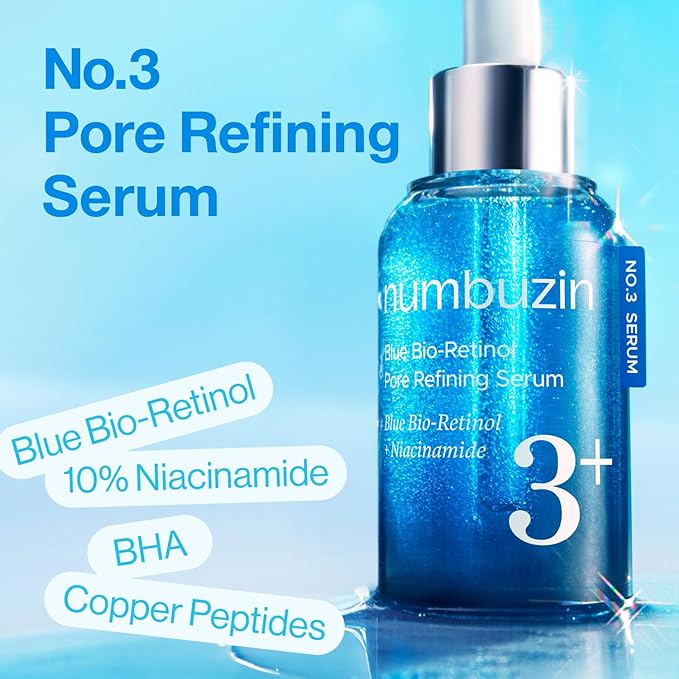 numbuzin No.3 Blue Bio-Retinol Pore Refining Serum - Retinol Beginner, Tightening, Firming, BHA, Niacinamide, Peptide