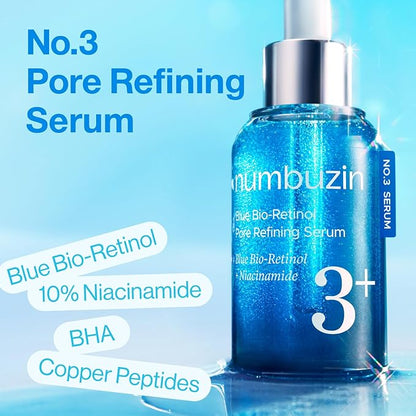 numbuzin No.3 Blue Bio-Retinol Pore Refining Serum - Retinol Beginner, Tightening, Firming, BHA, Niacinamide, Peptide