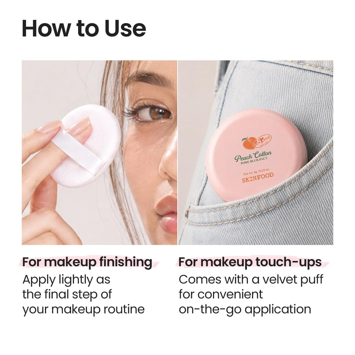 SKINFOOD Peach Cotton Pore Blur Pact - Sebum Control Pack with Silky Texture - Long Lasting Makeup Fixing - Pore Primer with Mineral Powder for Oily Skin - Stocking Stuffers - Pore Quick Minimizer