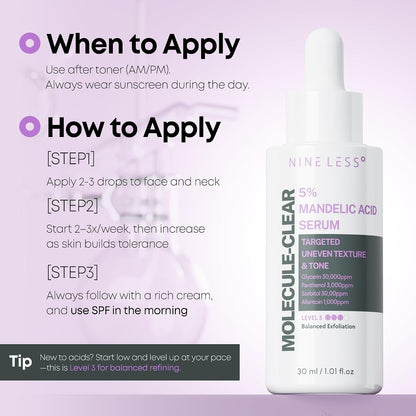 NINELESS Molecule-Clear 5% Mandelic Acid Serum, AHA Exfoliating