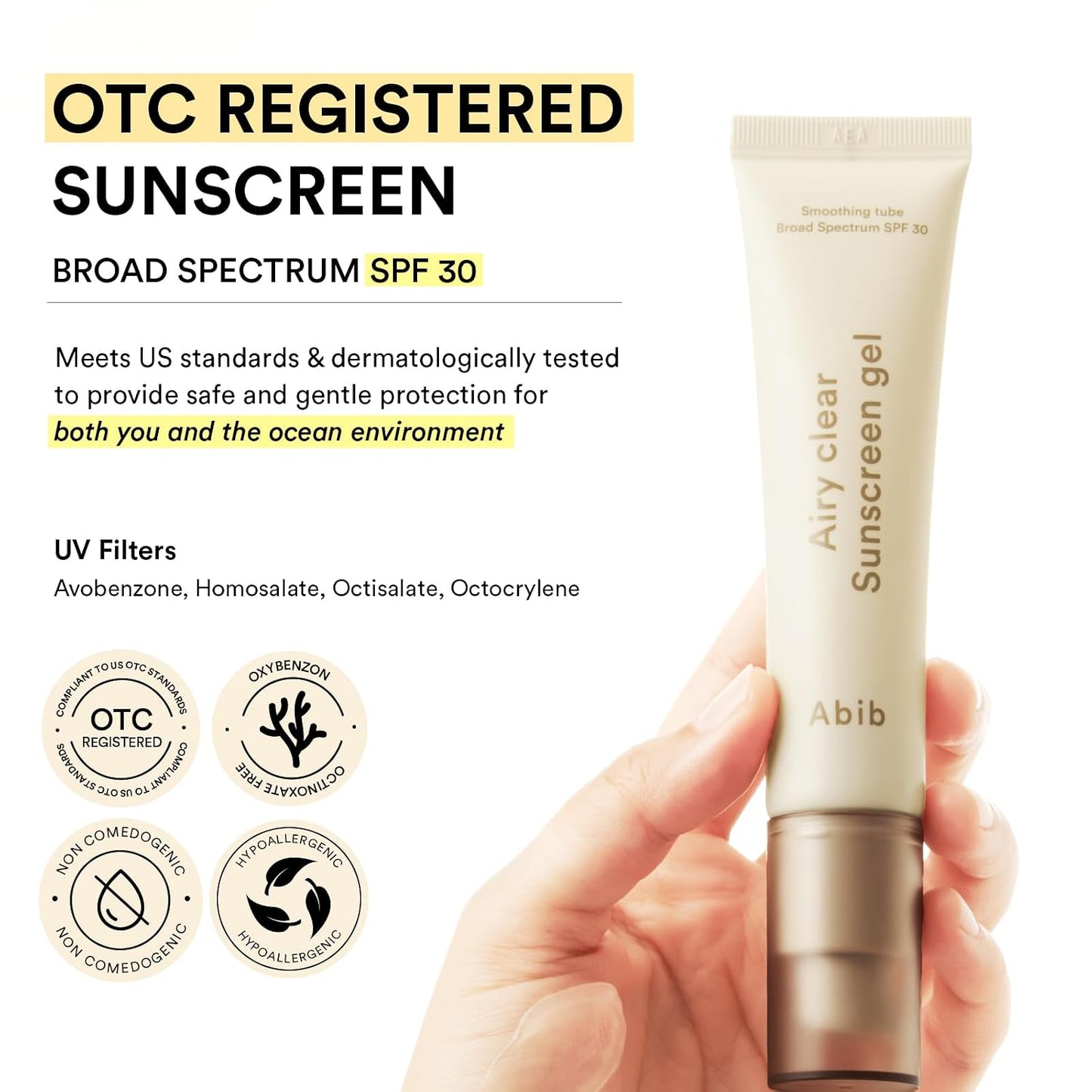 Abib Airy Clear Sunscreen Gel SPF 30, Semi-matte, Pore-smoothing Primer with SPF, Korean Suncreen with No White Cast, Suncare, Skincare