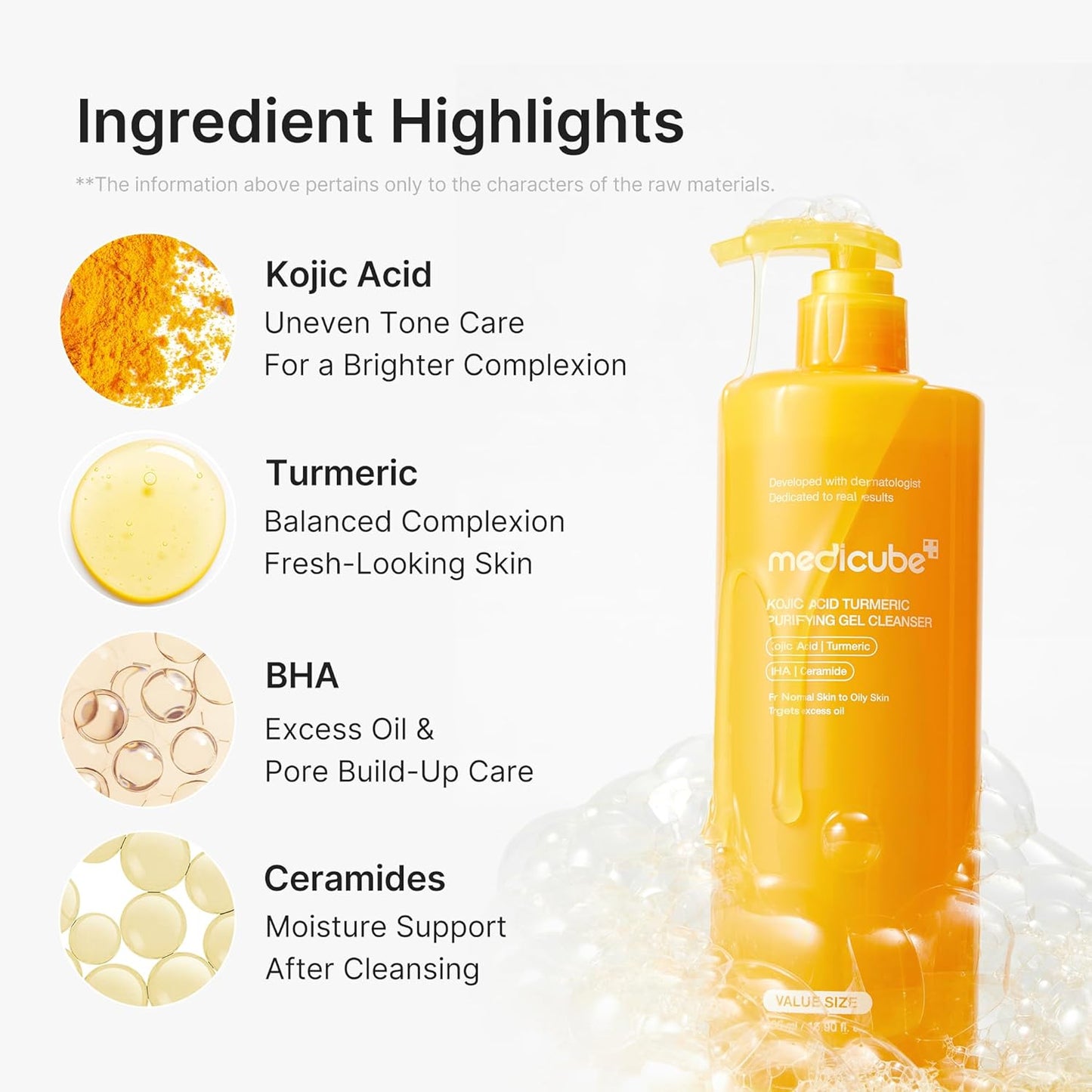 Medicube Kojic Acid Turmeric Jelly To Foam Cleanser, Brightening Face & Body Gel for Oily Skin - Makeup & Sunscreen Removal with BHA & Ceramides, Korean Skincare