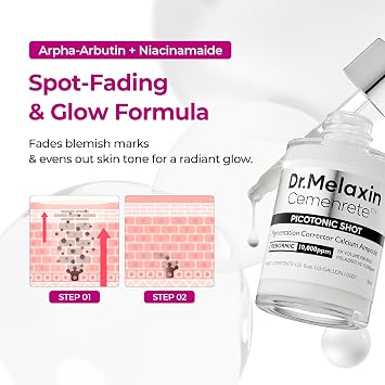 Dr.Melaxin Picotonic Shot Serum 1.01 fl.oz - Alpha-Arbutin and Niacinamide Dark Spot Corrector Serum, Pigmentation Corrector for Uneven Skin Tone, Blemish Marks, K-Beauty Face Serum