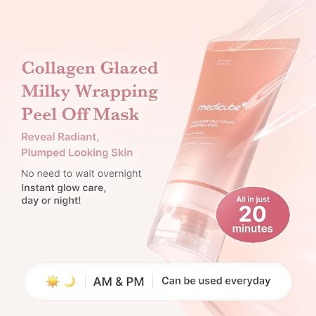 medicube Wrapping Mask Collagen Glazed Milky Glow Daytime Peel Off Mask | Quick and Easy Care with Glutathione, Niacinamide for Plumped, Hydrated & Smooth Skin