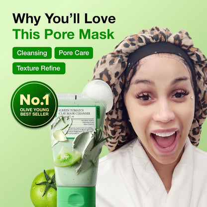 FULLY Green Tomato Pore Clay Mask Cleanser for Deep Cleansing, Clay Pack Cleanser for Deep Pore Cleansing, Blackhead & Sebum Control, Gentle Korean Face Wash for Oily & Combination Skin