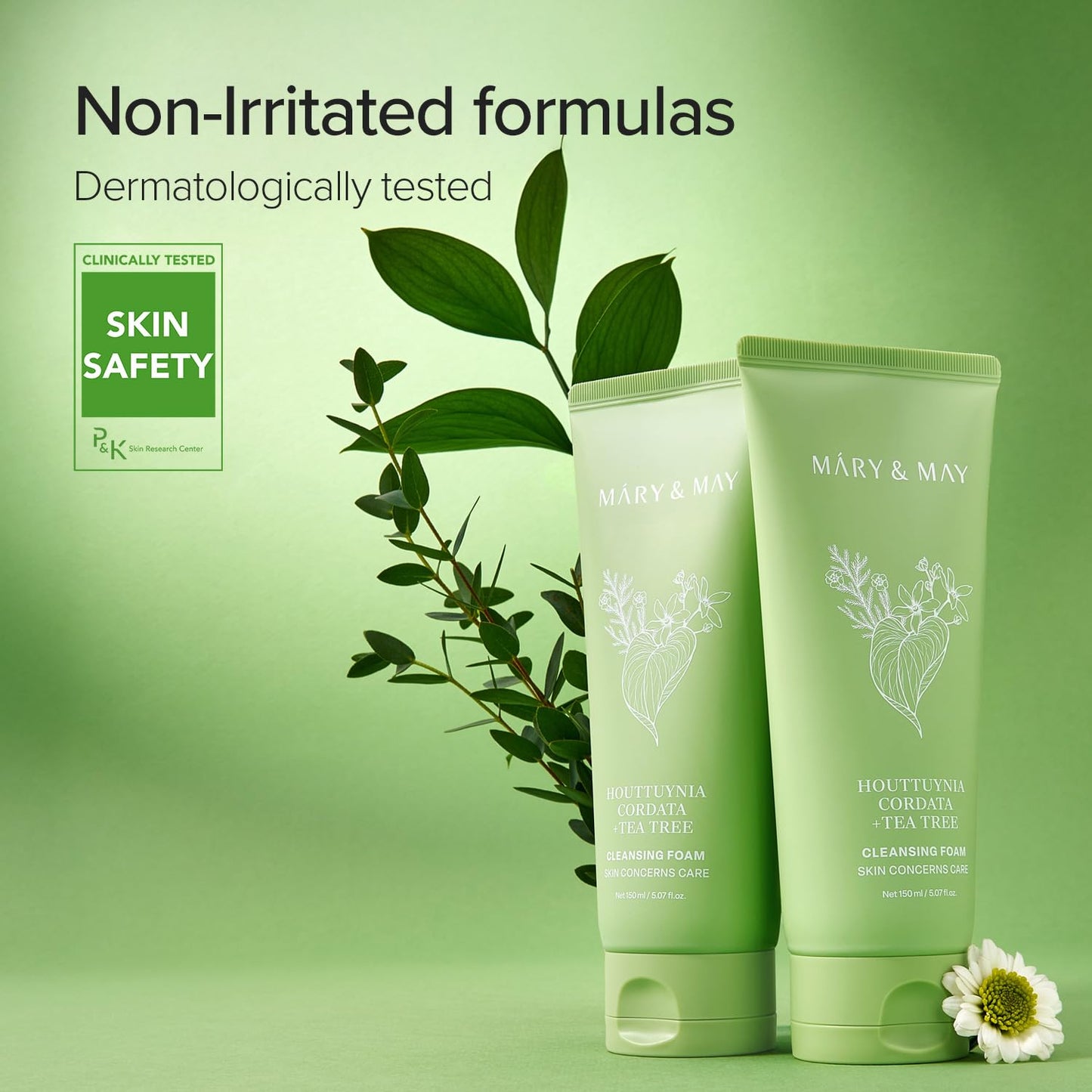 Mary&May Houttuynia Cordata + Tea Tree Deep Clean Foam (40.7% Heartleaf + 6.8% Tea Tree) – Rich Cream Foam Pore Cleanser with Hyaluronic Acid, Korean Face Wash for Oily Sensitive Skin