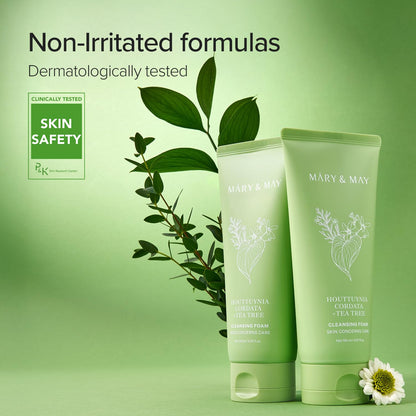 Mary&May Houttuynia Cordata + Tea Tree Deep Clean Foam (40.7% Heartleaf + 6.8% Tea Tree) – Rich Cream Foam Pore Cleanser with Hyaluronic Acid, Korean Face Wash for Oily Sensitive Skin