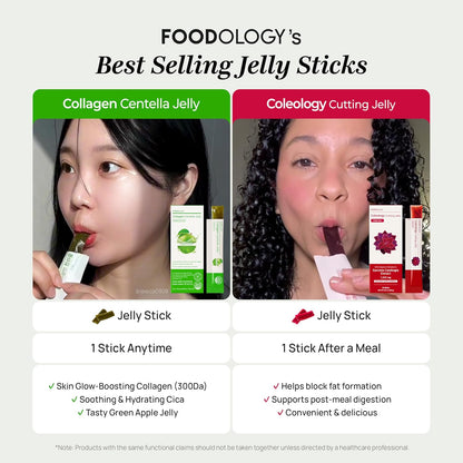 FOODOLOGY Coleology Centella Jelly Collagen Petide, Gree Apple, 1 Stick, PDRN, Biotin & Hyaluronic Acid, Vitamin for Skin Glow, Hair & Nail Support, Korean Jelly Collagen Stick