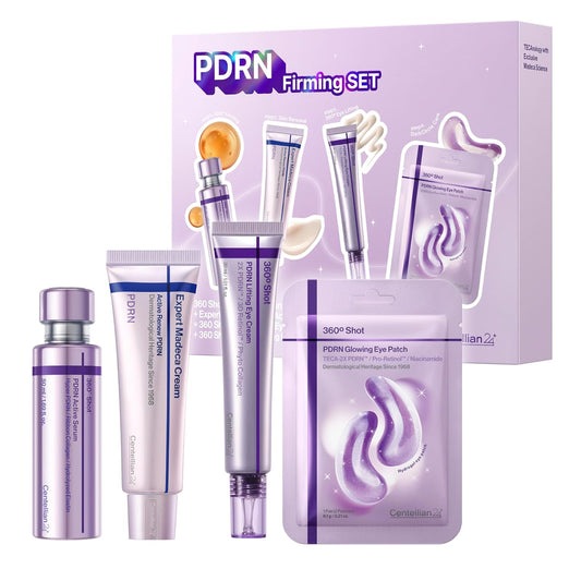 CENTELLIAN24 PDRN Firming Set - Serum, Face Cream & Eye Care, 4 Pieces, Korean Skincare Routine with TECA for Hydration, Elasticity and Wrinkle Support; Ampoule, Moisturizer and Hydrogel Patches