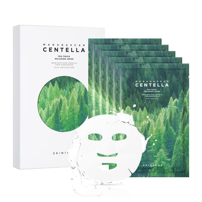 SKIN1004 Madagascar Centella Tea-Trica Relaxing Mask (1 mask), Face Mask Skincare for Oily & Blemish Prone Skin, Soothing & Calming Relief Care for Sebum & Impurities, Korean Skin Care