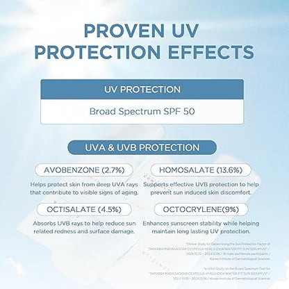 SKIN1004 Centella Hyalu-Cica Water-Fit Sun Serum UV, Korean Sunscreen SPF 50, Centella Sunscreen, Travel Essentials, Sunscreen with Hyaluronic Acid, No White Cast, Korean Skin Care