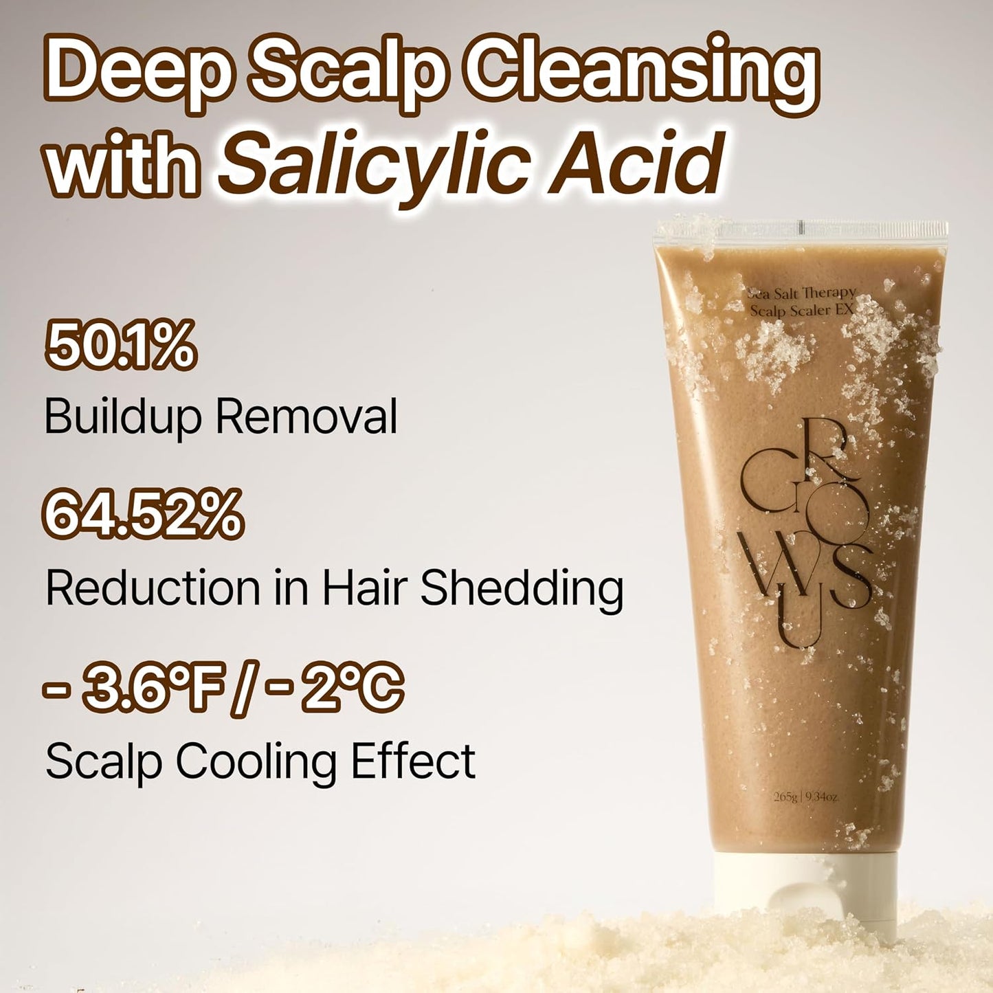 GROWUS Sea Salt Scalp Exfoliator Scrub - Salicylic Acid, Niacinamide, Dexpanthenol, Exfoliating, Deep Cleansing for Itchy, Oily, Greasy Roots and Scalp, No Paraben and Sulfate