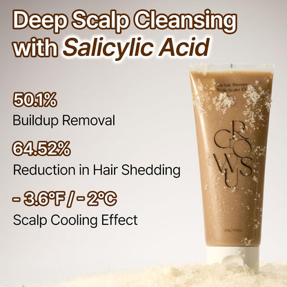 GROWUS Sea Salt Scalp Exfoliator Scrub - Salicylic Acid, Niacinamide, Dexpanthenol, Exfoliating, Deep Cleansing for Itchy, Oily, Greasy Roots and Scalp, No Paraben and Sulfate