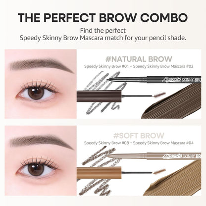 PERIPERA Speedy Skinny Brow (09 Taupe Brown),1.5mm Precise Eyebrow Pencil, Dual-Sided Fine Tip Shades, Define Fills Brow Make up, K Beauty, Korean Make-up, Safe for Sensitive Skin