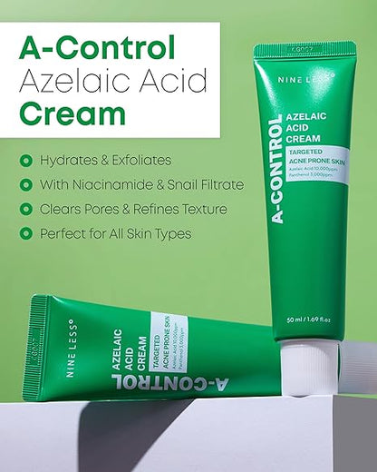 NINELESS A-Control Azelaic Acid Cream – Korean Blemish Clear Moisturizer for Face - Acne-Fighting & Hydrating for Clearer Skin