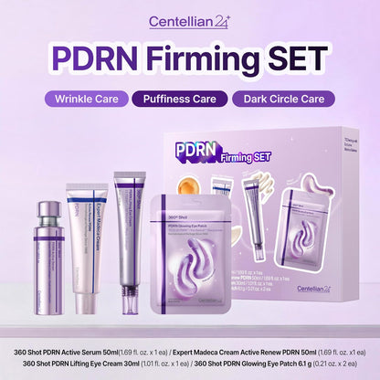 CENTELLIAN 24 PDRN Firming Set - Serum, Face Cream & Eye Care, 4 Pieces, Korean Skincare Routine with TECA for Hydration, Elasticity and Wrinkle Support; Ampoule, Moisturizer and Hydrogel Patches
