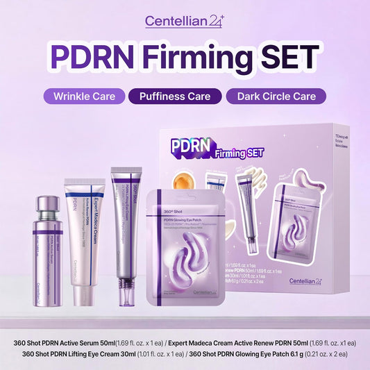 CENTELLIAN24 PDRN Firming Set - Serum, Face Cream & Eye Care, 4 Pieces, Korean Skincare Routine with TECA for Hydration, Elasticity and Wrinkle Support; Ampoule, Moisturizer and Hydrogel Patches