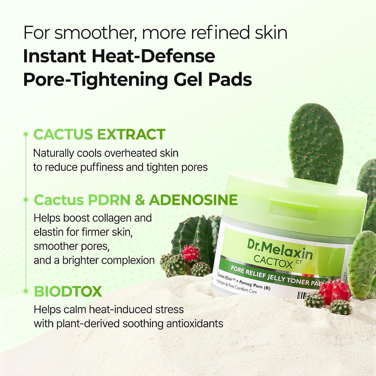 Dr.Melaxin Cactox Pore Relief Jelly Toner Pads – Cooling & De-Puffing Exfoliating Toner Pads for Enlarged Pores & Puffy Skin, Hydrating Korean Toner Pads with Cactus Extract & PHA, 60 Pads
