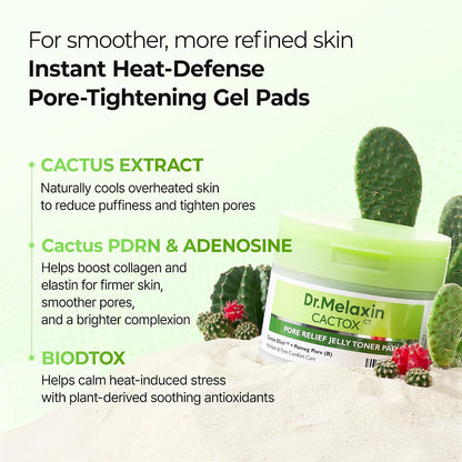 Dr.Melaxin Cactox Pore Relief Jelly Toner Pads – Cooling & De-Puffing Exfoliating Toner Pads for Enlarged Pores & Puffy Skin, Hydrating Korean Toner Pads with Cactus Extract & PHA, 60 Pads