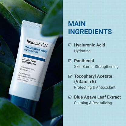 HEIMISH RX Hyaluronic Acid Hydrating Sunscreen No White Cast, Lightweight, Fast-absorbing Daily Relief Facial Sunscreen, Moisturizing Broad Spectrum SPF 50, Korean Skincare