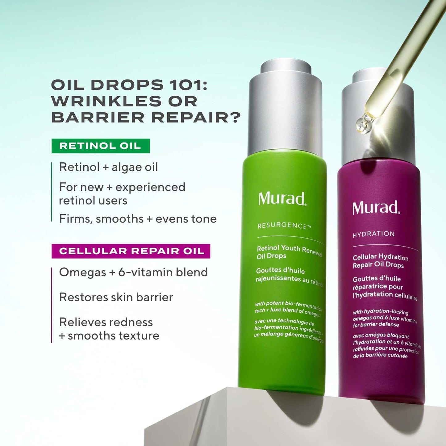 Murad Cellular Hydration Repair Oil Drops - Multi-Vitamin Blend, Hydrating multi-vitamin face oil with Bilberry Seed Oil strengthens the skin barrier and relieves redness for glowy skin